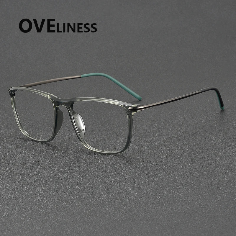 Oveliness Unisex Full Rim Square Acetate Titanium Eyeglasses 72349 Full Rim Oveliness green