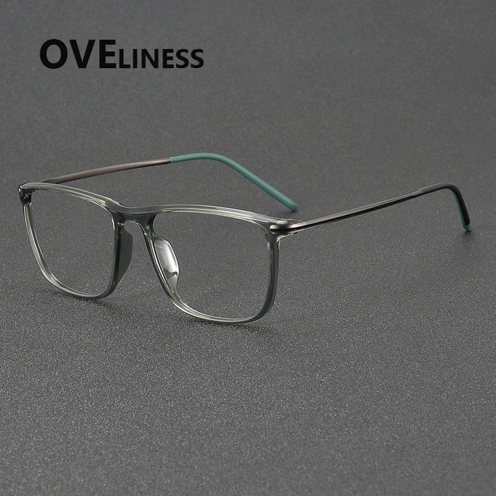 Oveliness Unisex Full Rim Square Acetate Titanium Eyeglasses 72349 Full Rim Oveliness green