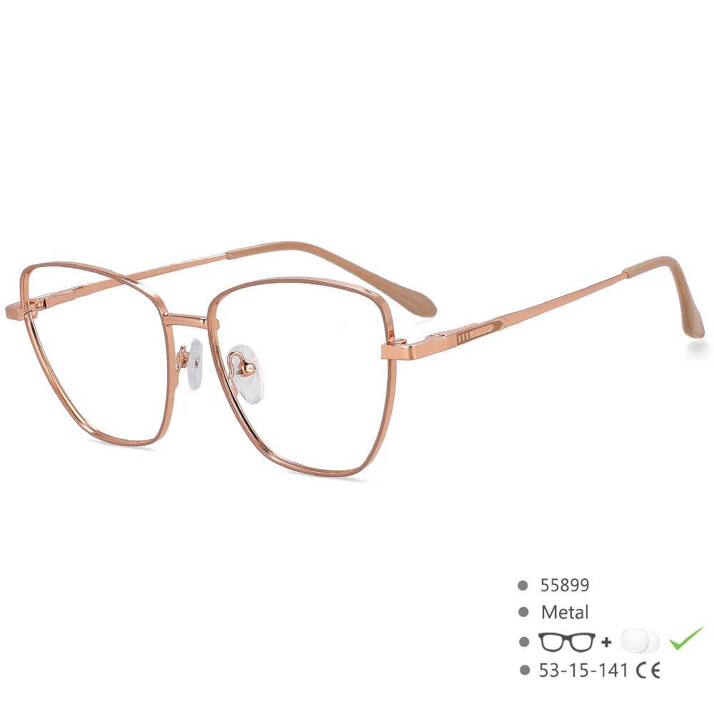 CCSpace Unisex Full Rim Square Cat Eye Alloy Eyeglasses 55899 Full Rim CCspace RoseGold China 