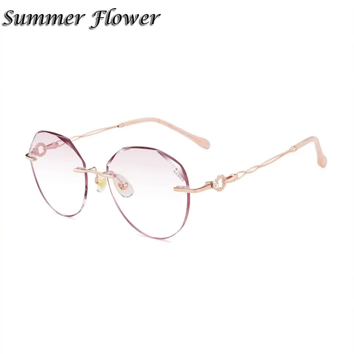 Summer Flower Women's Rimless Flat Top Oval Titanium Eyeglasses 80114