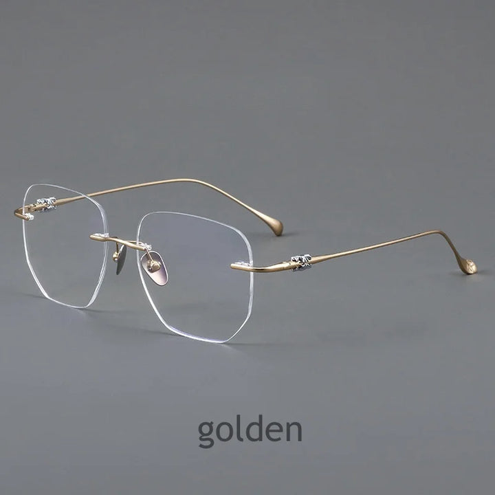 KatKani Unisex Rimless Square Titanium Eyeglasses B69061 Rimless KatKani Eyeglasses GOLDEN  