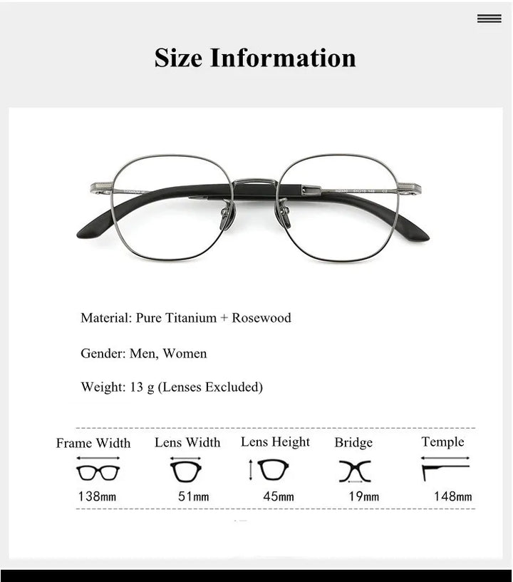 Chashma Ochki Unisex Full Rim Square Titanium Wood Eyeglasses 312330