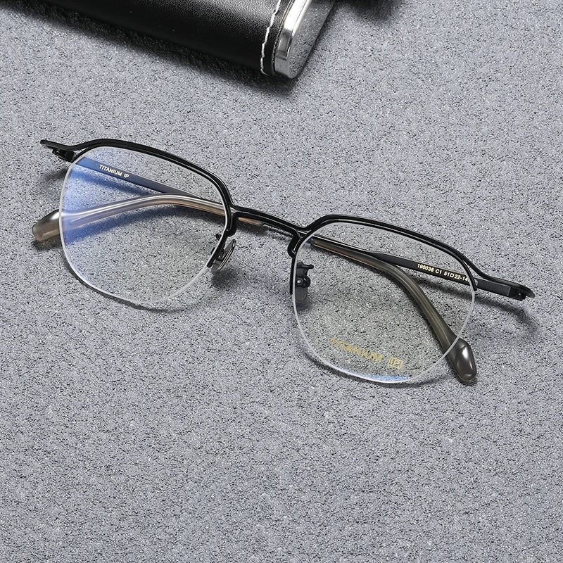 Black Mask Unisex Semi Rim Square Titanium Acetate Eyeglasses B0036 Semi Rim Black Mask Black  