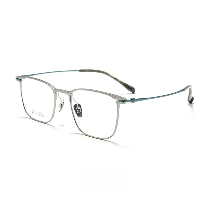 Yimaruili Men's Full Rim Square Titanium Eyeglasses 41726 Full Rim Yimaruili Eyeglasses Silver Blue