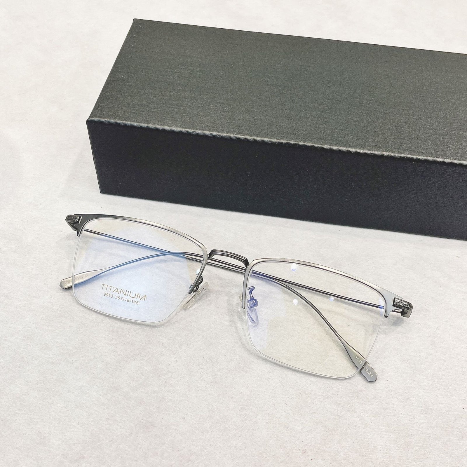 Yimaruili Men's Semi Rim Big Square Titanium Eyeglasses 9913sf Semi Rim Yimaruili Eyeglasses Gun  