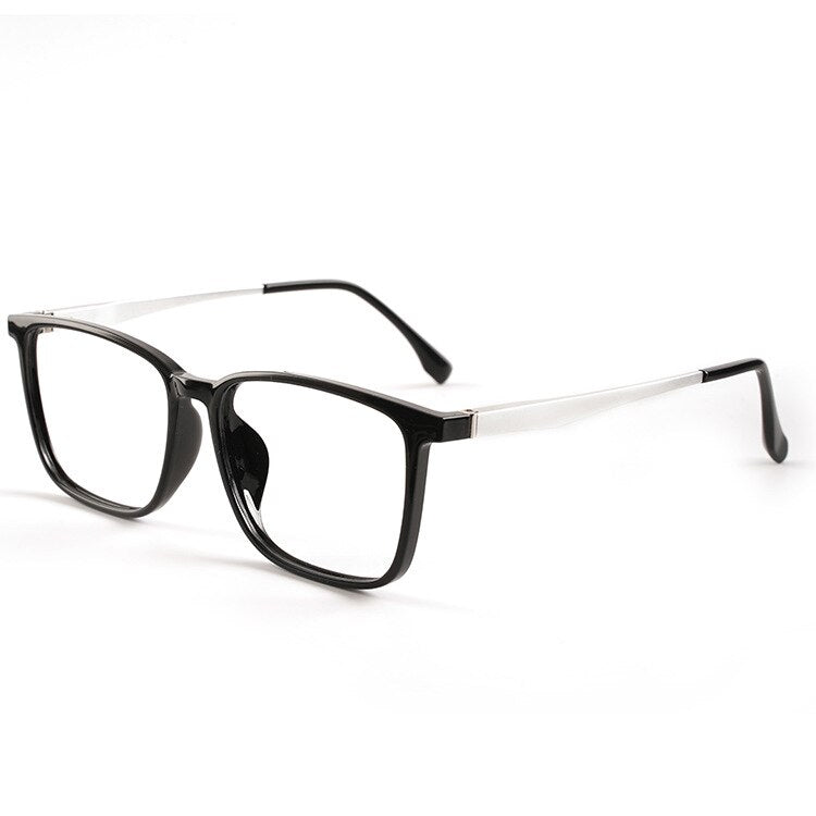 KatKani Unisex Full Rim Large Square Tr 90 Aluminum Eyeglasses Full Rim KatKani Eyeglasses Black Silver  