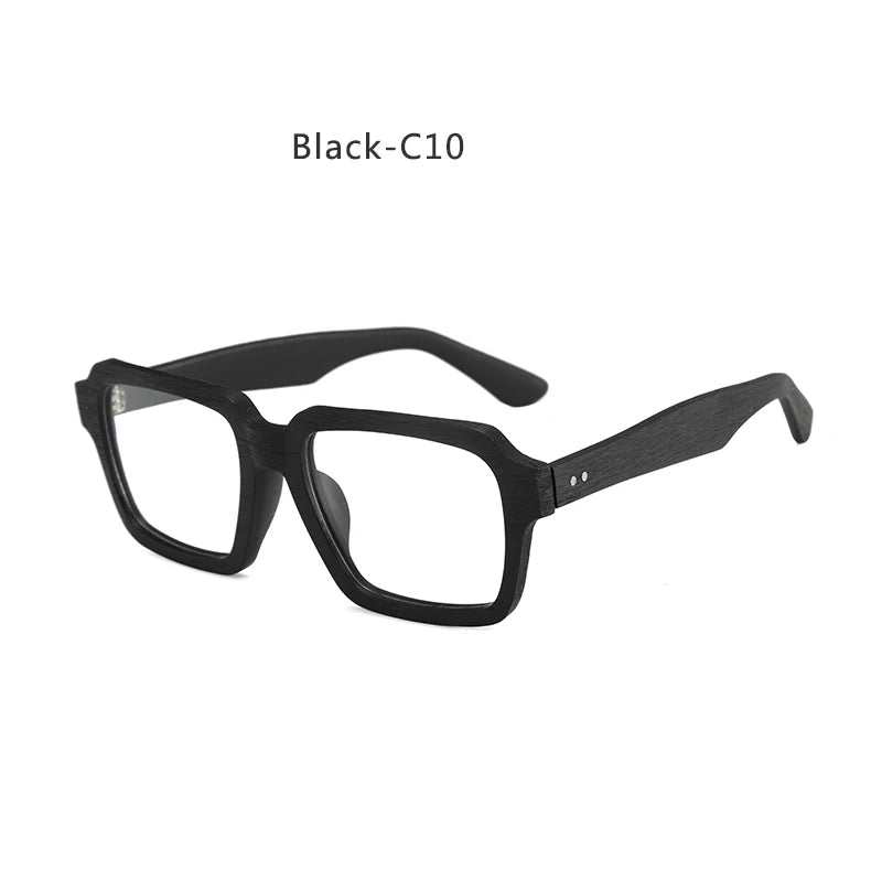 Hdcrafter Men's Full Rim Square Wood Eyeglasses 8184 Full Rim Hdcrafter Eyeglasses Black-C10  