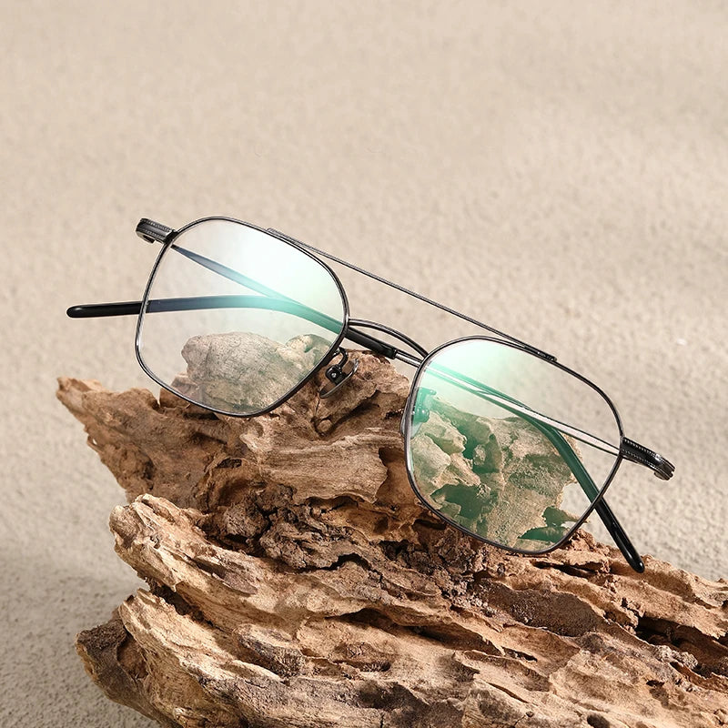 Black Mask Women's Full Rim Square Double Bridge Titanium Eyeglasses 382149