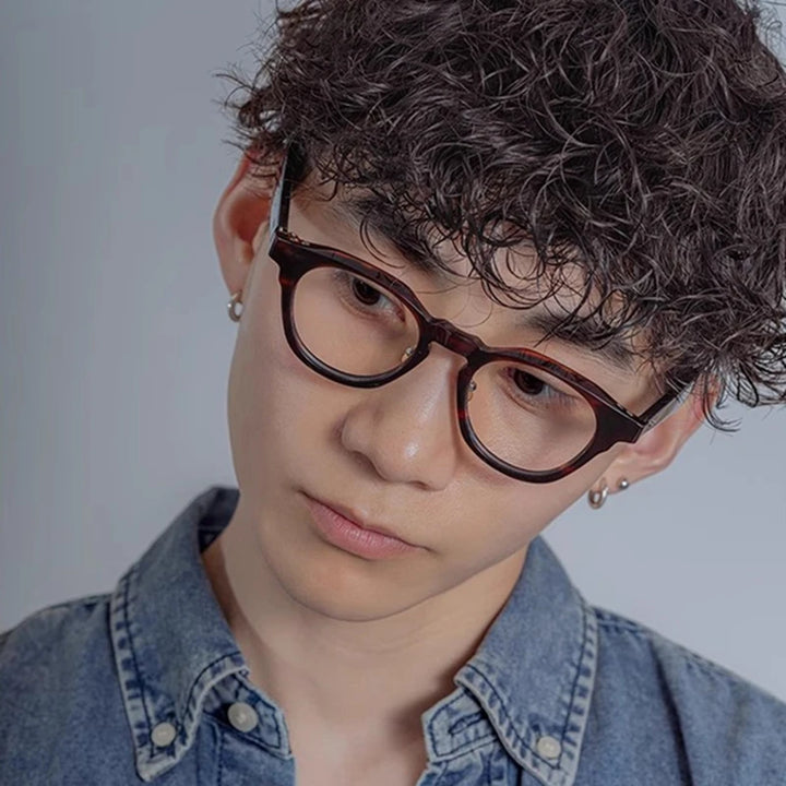 Black Mask Unisex Full Rim Round Acetate Titanium Eyeglasses 635005