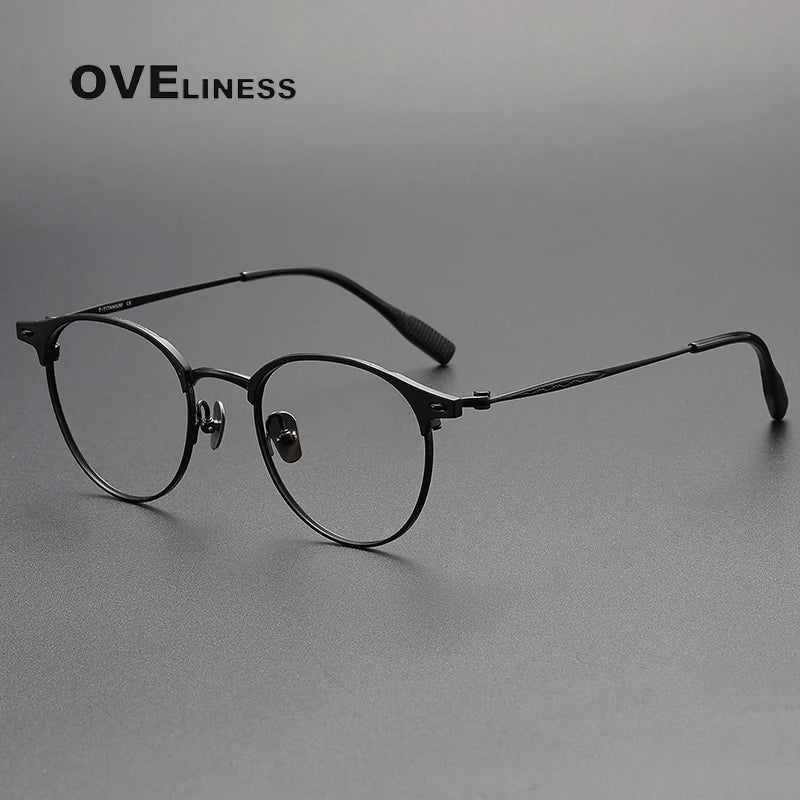 Oveliness Women's Full Rim Round Screwless Titanium Eyeglasses 70815 Full Rim Oveliness black  