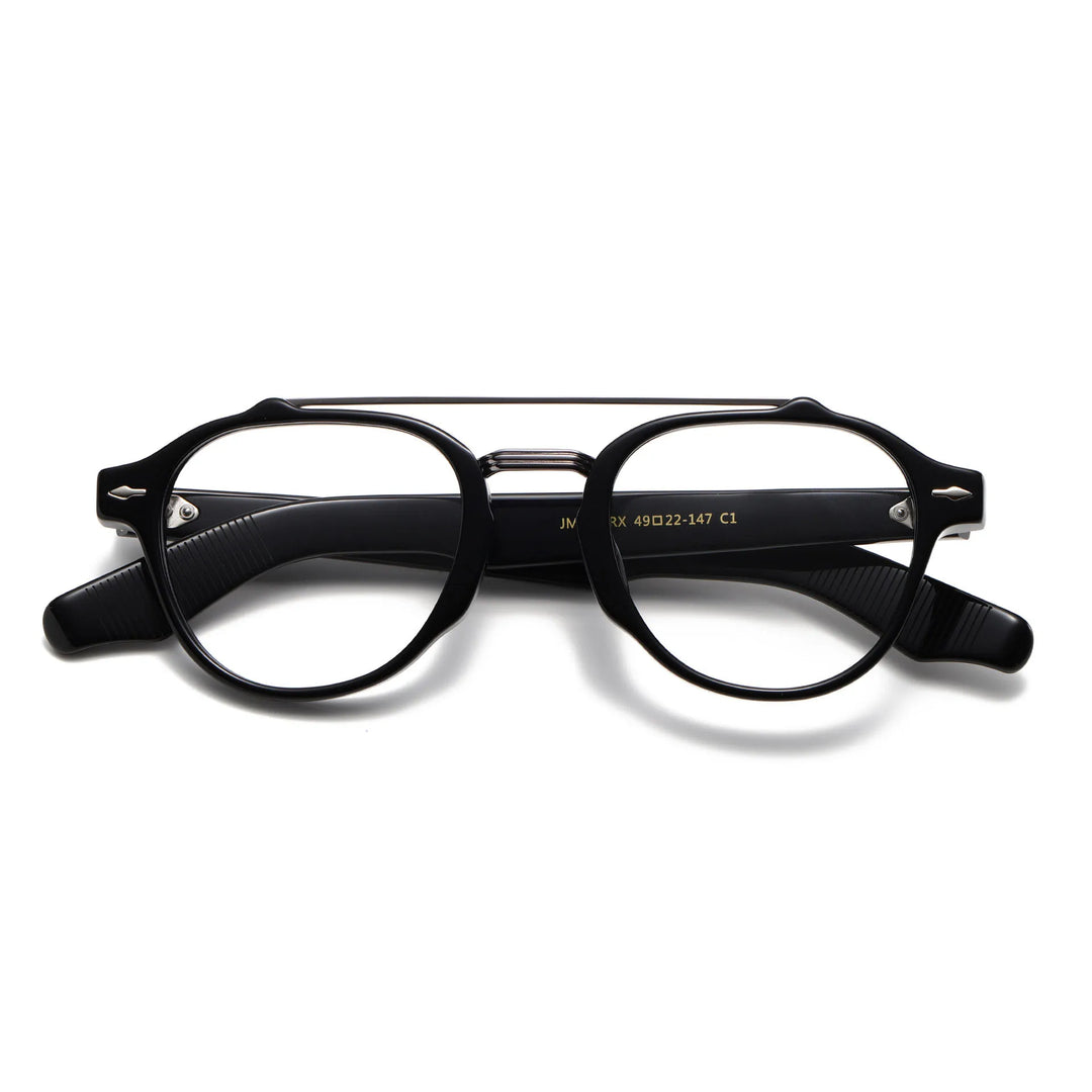 Muzz Men's Full Rim Round Double Bridge Acetate Alloy Eyeglasses 80685