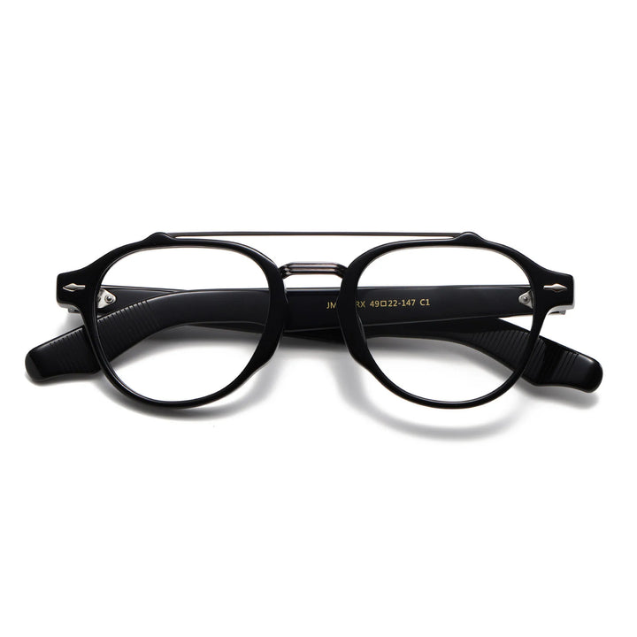 Muzz Men's Full Rim Round Double Bridge Acetate Alloy Eyeglasses 80685