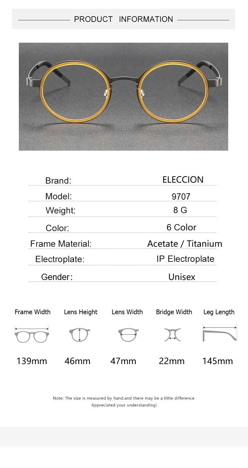 Eleccion Unisex Full Rim Round Titanium Eyeglasses 9707