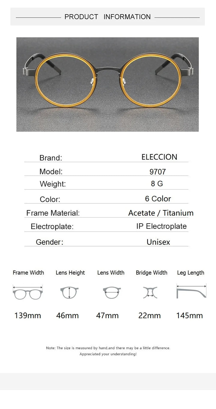 Eleccion Unisex Full Rim Round Titanium Eyeglasses 9707