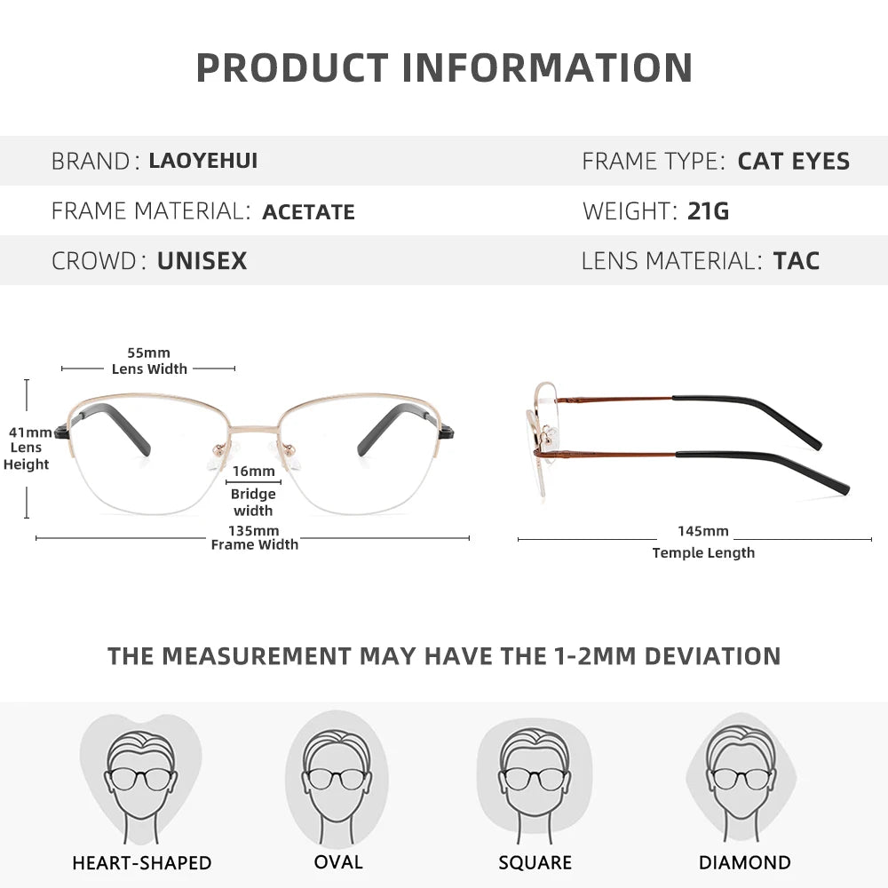 Laoyehui Women's Semi Rim Oval Cat Eye Alloy Reading Glasses 948743 Reading Glasses Laoyehui