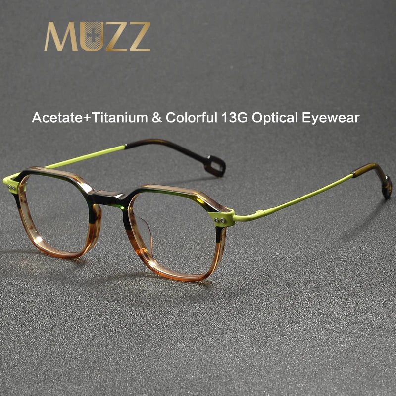 Muzz Unisex Full Rim Flat Top Oval Titanium Acetate Eyeglasses 13007 Full Rim Muzz   