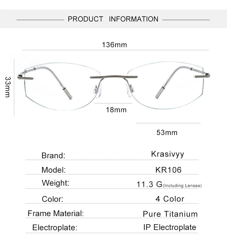 Krasivyy Women's Rimless Square Oval Screwless Titanium Eyeglasses 24106 Rimless Krasivyy