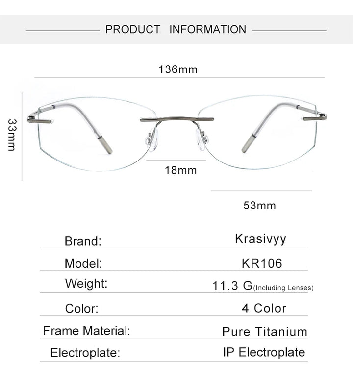 Krasivyy Women's Rimless Square Oval Screwless Titanium Eyeglasses 24106 Rimless Krasivyy