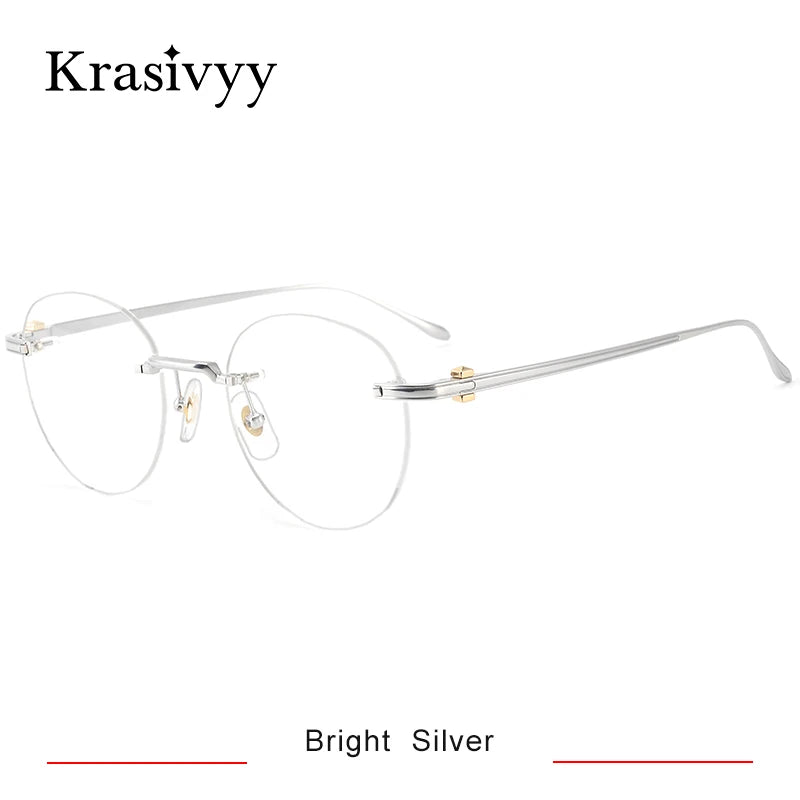 Krasivyy Mens Rimless Round Titanium Eyeglasses Kr03420 Rimless Krasivyy Bright Silver CN 