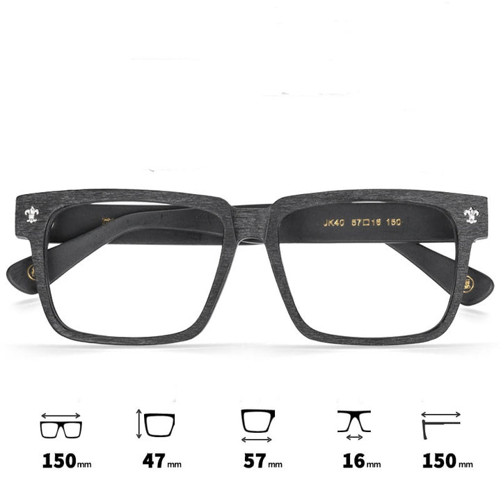 Hdcrafter Unisex Full Rim Big 150mm Square Wood Eyeglasses Jk040 Full Rim Hdcrafter Eyeglasses Black  