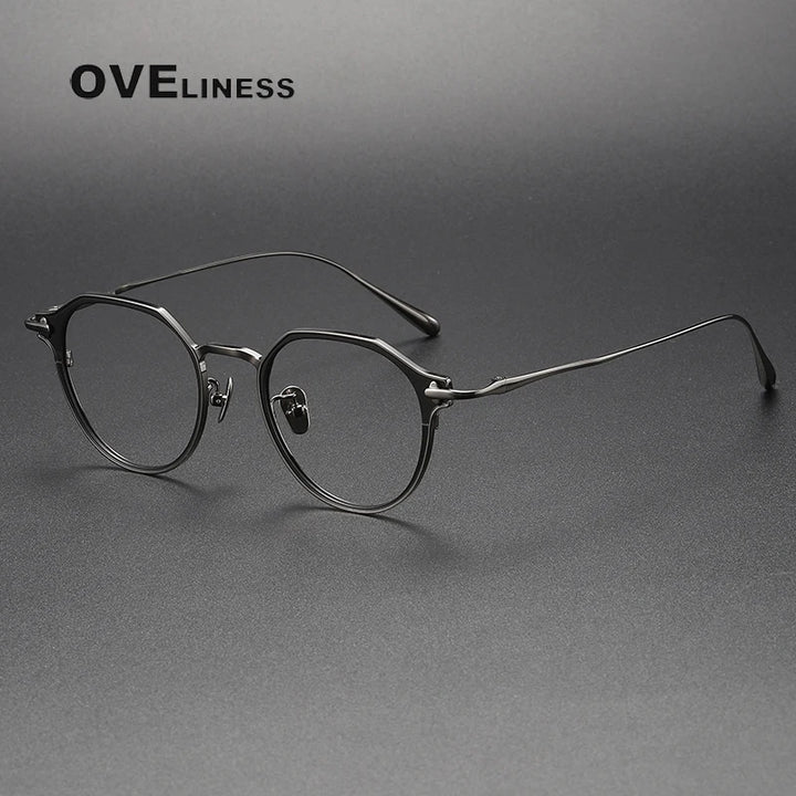Oveliness Unisex Full Rim Polygon Titanium Eyeglasses 4821 Full Rim Oveliness black gun  