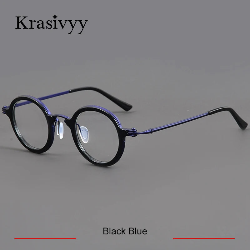 Krasivyy Women's Full Rim Round Acetate Titanium Eyeglasses 25899 Full Rim Krasivyy Black Blue