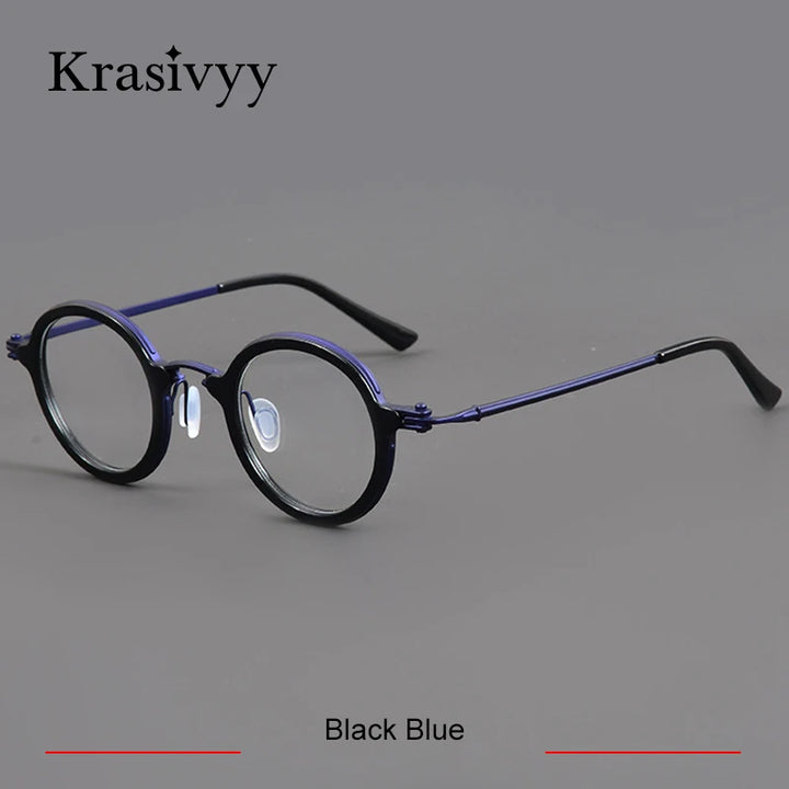 Krasivyy Women's Full Rim Round Acetate Titanium Eyeglasses 25899 Full Rim Krasivyy Black Blue