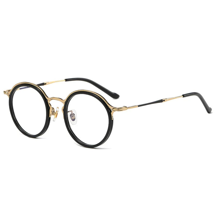 Black Mask Unisex Full Rim Round Titanium Acetate Eyeglasses 5918 Full Rim Black Mask Black-Gold  