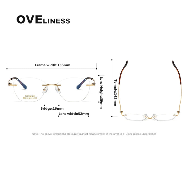 Oveliness Women's Rimless Square Cat Eye Titanium Eyeglasses 6018 Rimless Oveliness   