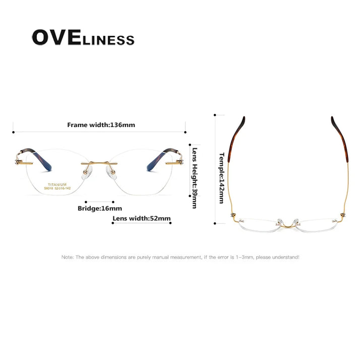 Oveliness Women's Rimless Square Cat Eye Titanium Eyeglasses 6018 Rimless Oveliness   