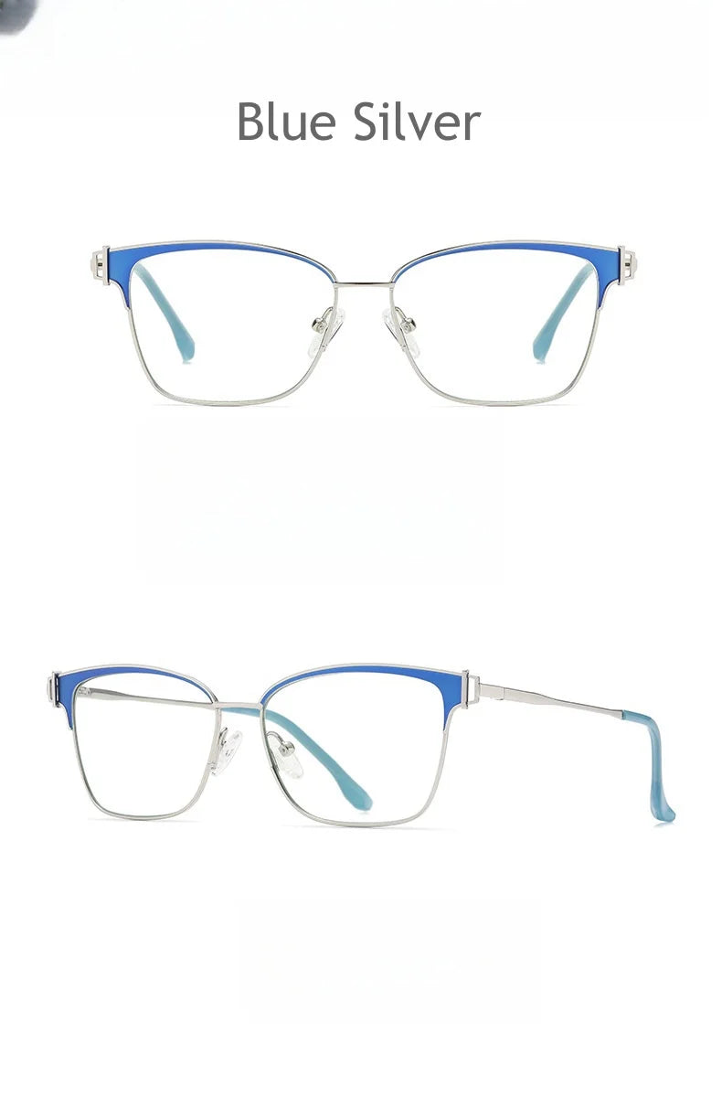 KatKani Women's Full Rim Square Alloy Acetate Eyeglasses Js8612 Full Rim KatKani Eyeglasses Blue Silver  