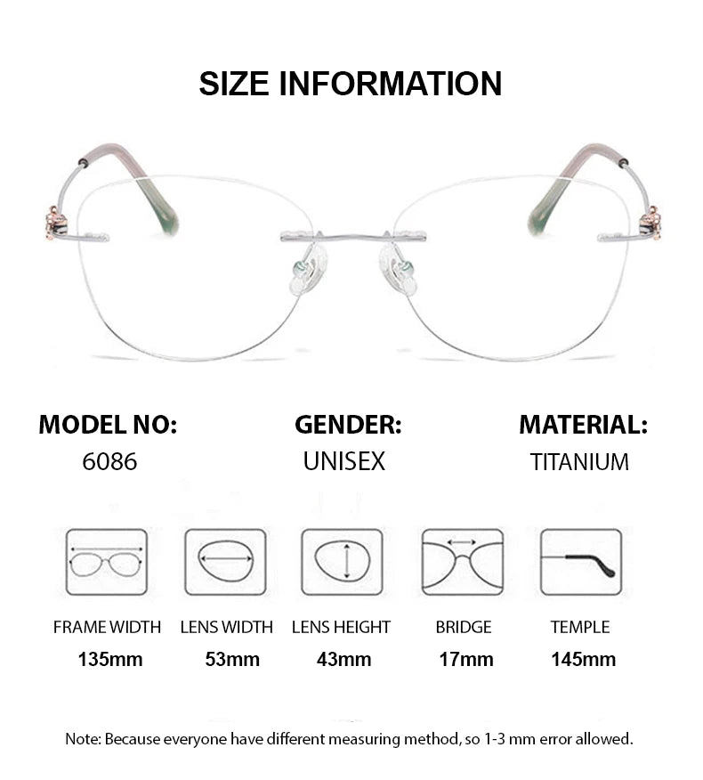 Summer Flower Women's Rimless Flat Top Oval Titanium Eyeglasses 86086 Rimless Summer Flower