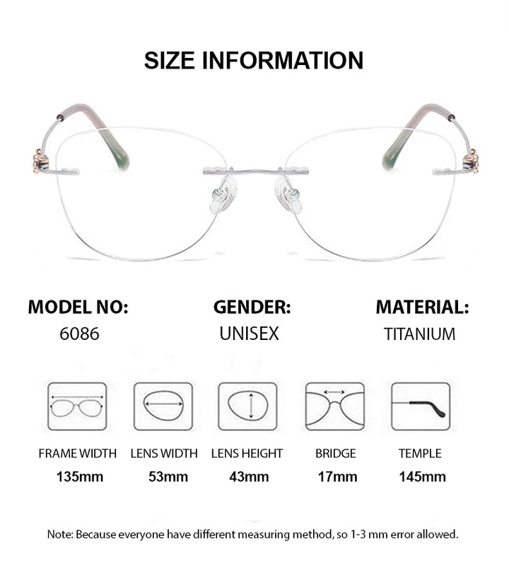 Summer Flower Women's Rimless Flat Top Oval Titanium Eyeglasses 86086 Rimless Summer Flower