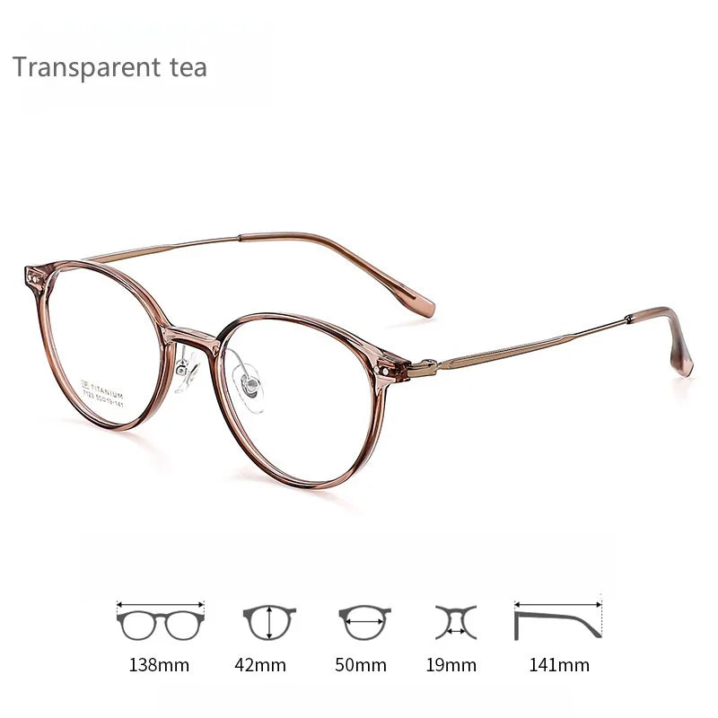 KatKani Women's Full Rim Round Acetate Titanium Eyeglasses 7123 Full Rim KatKani Eyeglasses Transparent tea  