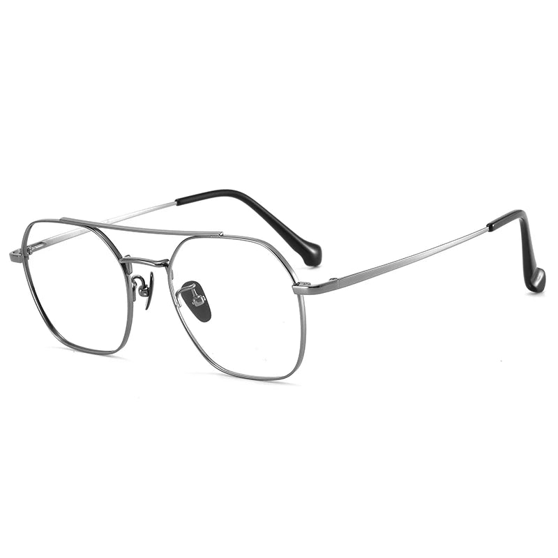 Bclear Unisex Full Rim Oval Titanium Double Bridge Eyeglasses 86677 Full Rim Bclear Gray  