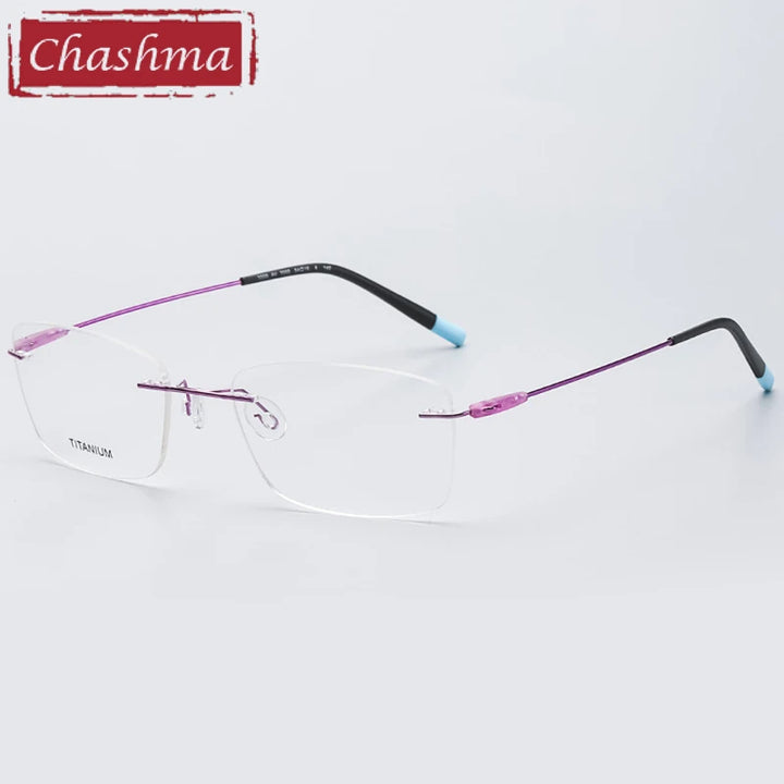 Chashma Unisex Rimless Square Titanium Eyeglasses 44105 Rimless Chashma Purple  