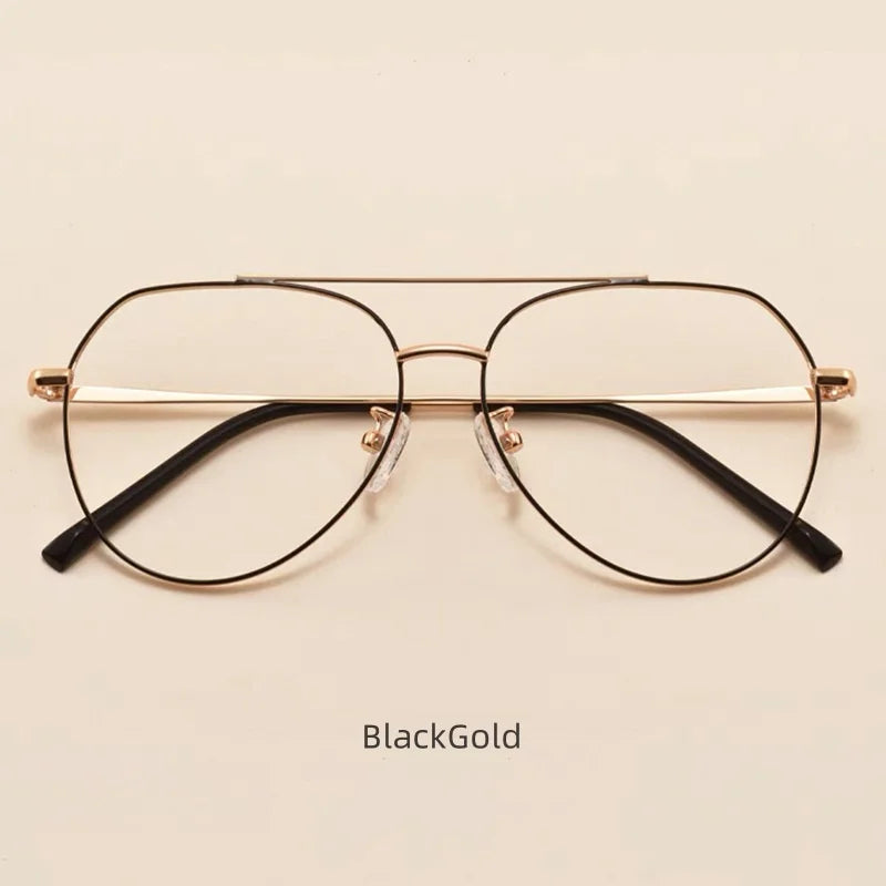 KatKani Unisex Full Rim Oval Double Bridge Alloy Eyeglasses 2309 Full Rim KatKani Eyeglasses BlackGold  