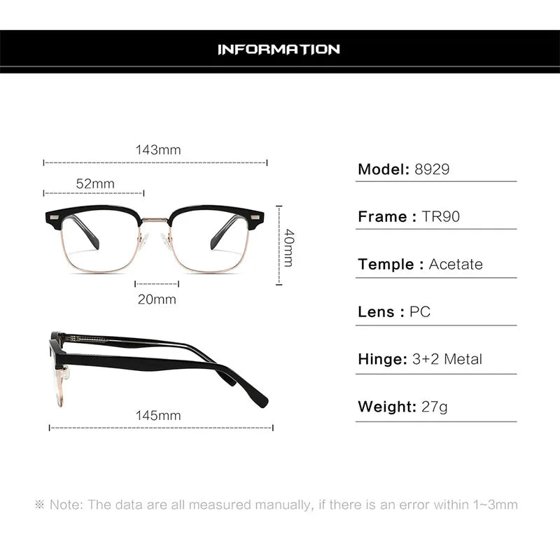 Hdcrafter Unisex Full Rim Square Tr 90 Acetate Eyeglasses 389291