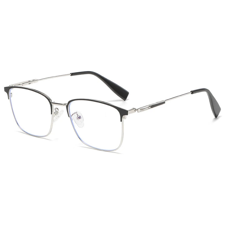 Cubojue Mens Full Rim Square Alloy Eyeglasses 101968 Full Rim Cubojue 101968 black silver  