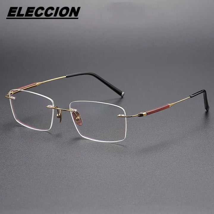 Eleccion Unisex Rimless Oval Square Rosewood Titanium Eyeglasses 25113 Rimless Eleccion Gold CHINA