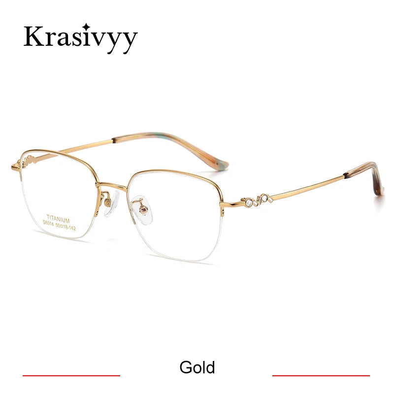 Krasivyy Women's Semi Rim Oval Square Titanium Eyeglasses 6014 Semi Rim Krasivyy Gold  