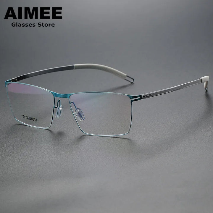 Aimee Unisex Full Rim Square Screwless Titanium Eyeglasses 46119 Full Rim Aimee Blue-Silver  