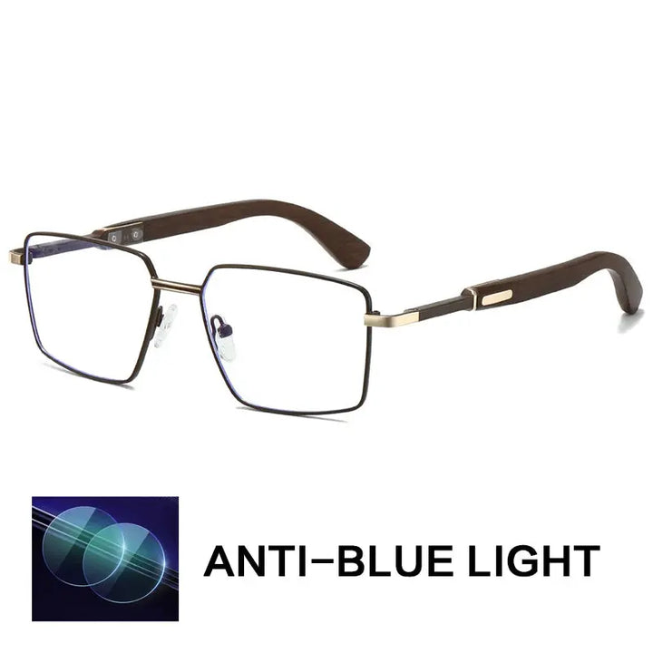 Gatenac Unisex Full Rim Polygon Square Alloy Wood Eyeglasses 794003 Gatenac