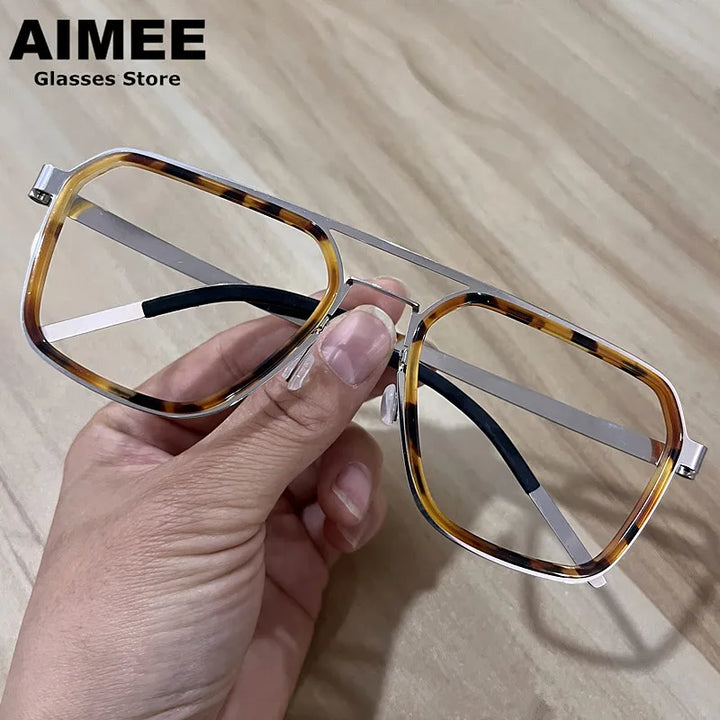 Aimee Unisex Full Rim Square Double Bridge Titanium Acetate Eyeglasses 19753