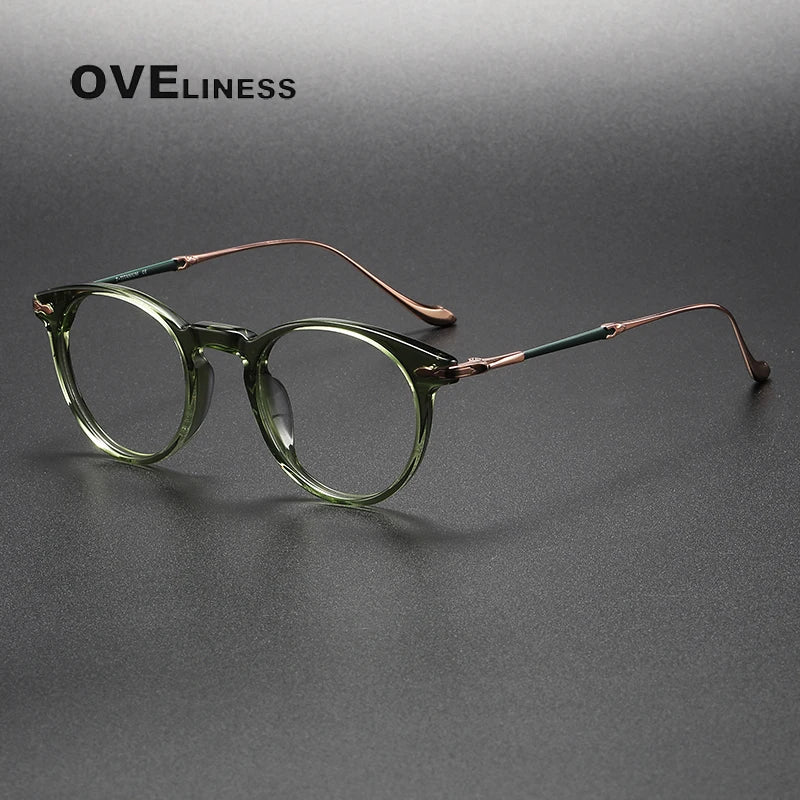 Oveliness Unisex Full Rim Round Acetate Titanium Eyeglasses 2056 Full Rim Oveliness green  