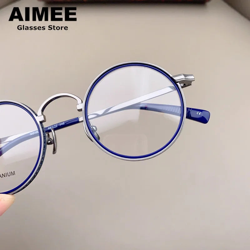 Aimee Unisex Full Rim Round Acetate Titanium Eyeglasses 633100