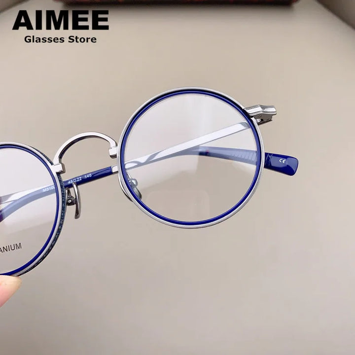 Aimee Unisex Full Rim Round Acetate Titanium Eyeglasses 633100