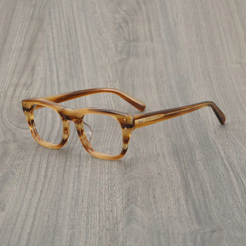 Black Mask Unisex Full Rim Square Acetate Eyeglasses 8174 Full Rim Black Mask Brown Stripes  