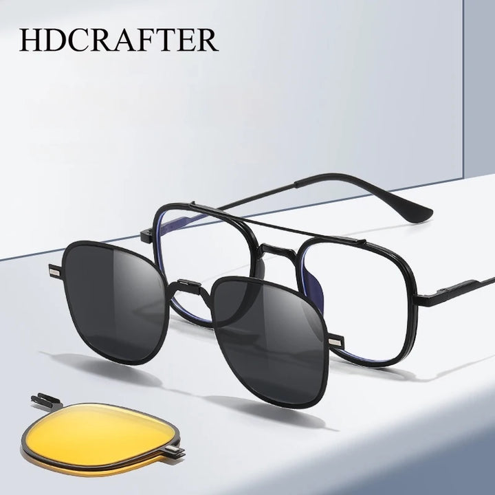 Hdcrafter Women's Full Rim Square Double Bridge Titanium Tr 90 Eyeglasses Clip On Sunglasses 414819