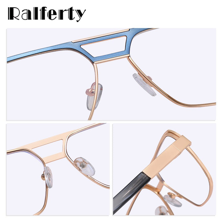 Ralferty Men's Full Rim Square Double Bridge Alloy Acetate Eyeglasses F81083 Full Rim Ralferty   